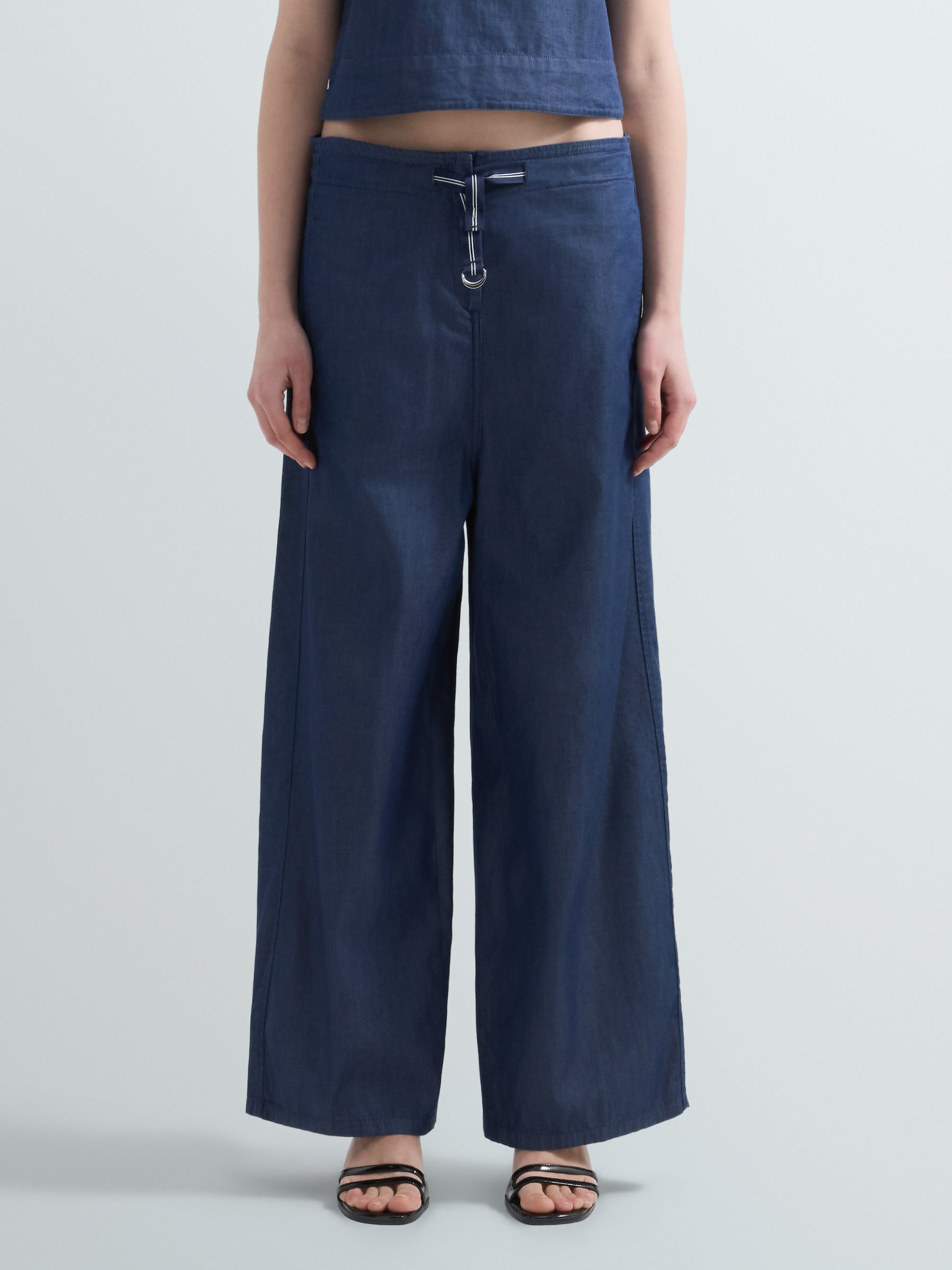 Wide leg moteriškos džinsinės kelnės